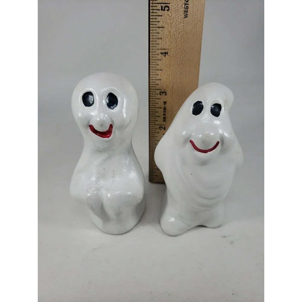 Vintage Ceramic Ghosts Smiling c1980s Hand Painted Halloween